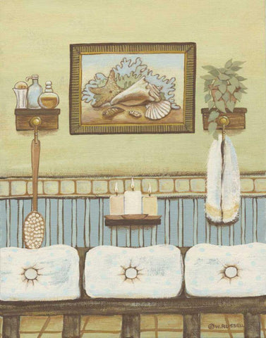 Seabreeze Bath IV Black Ornate Wood Framed Art Print with Double Matting by Russell, Wendy