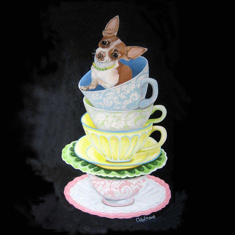 Chihuahua Teacups Black Modern Wood Framed Art Print with Double Matting by Dillon, Carol