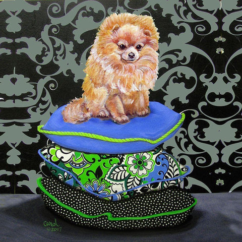 Pomeranian Pillows Gold Ornate Wood Framed Art Print with Double Matting by Dillon, Carol