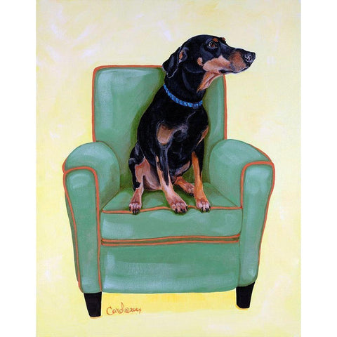Dobie on Green White Modern Wood Framed Art Print by Dillon, Carol
