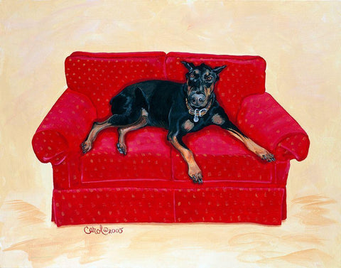 Dobie on Red Black Ornate Wood Framed Art Print with Double Matting by Dillon, Carol