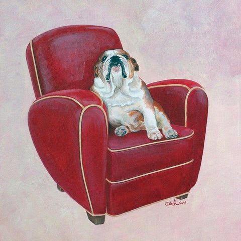 Bulldog on Red Black Modern Wood Framed Art Print by Dillon, Carol