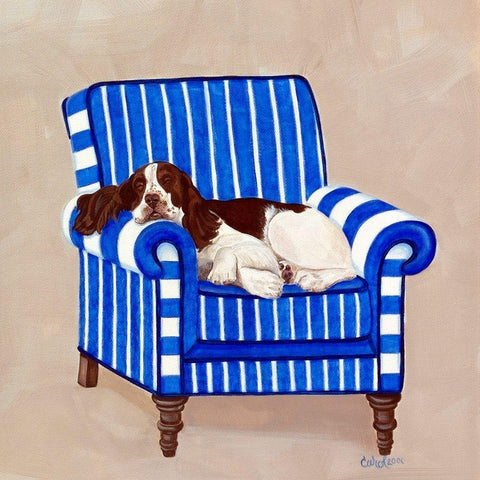 Springer on Blue Black Modern Wood Framed Art Print by Dillon, Carol