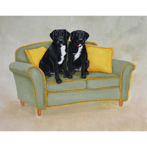 Labs on Green Black Modern Wood Framed Art Print with Double Matting by Dillon, Carol