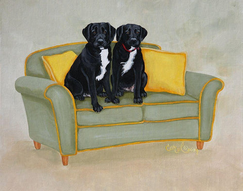 Labs on Green White Modern Wood Framed Art Print with Double Matting by Dillon, Carol