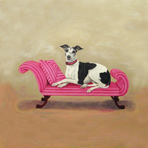 Italian Greyhound on Pink Black Ornate Wood Framed Art Print with Double Matting by Dillon, Carol