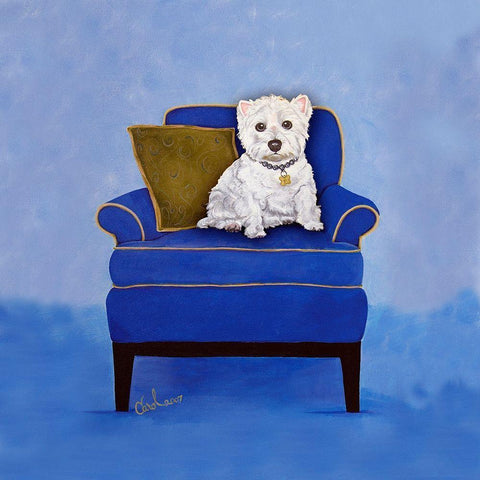 Westie on Blue White Modern Wood Framed Art Print by Dillon, Carol