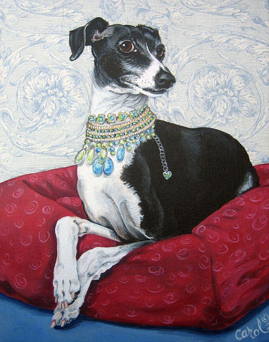 Italian Greyhound on Red Black Ornate Wood Framed Art Print with Double Matting by Dillon, Carol