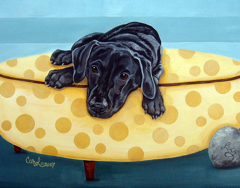 Lab on Yellow Black Ornate Wood Framed Art Print with Double Matting by Dillon, Carol