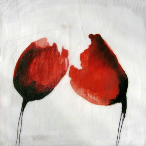Red Drops II White Modern Wood Framed Art Print with Double Matting by Open Journey