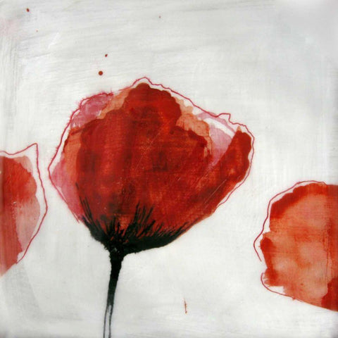 Red Drops III White Modern Wood Framed Art Print with Double Matting by Open Journey