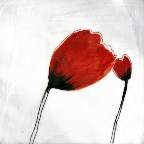 Red Drops IV Black Modern Wood Framed Art Print with Double Matting by Open Journey