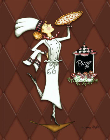 Miss Pizza White Modern Wood Framed Art Print with Double Matting by Wright, Sydney