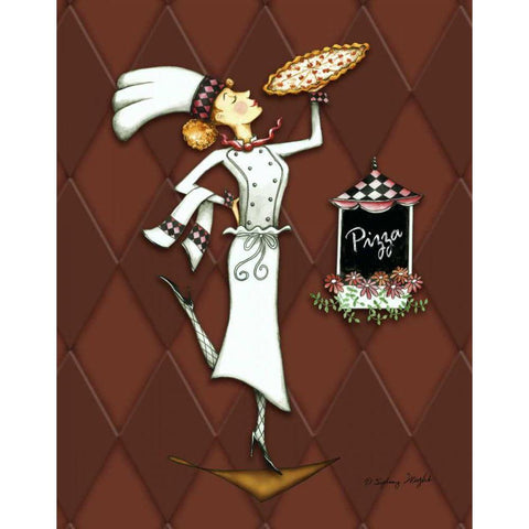 Miss Pizza White Modern Wood Framed Art Print by Wright, Sydney