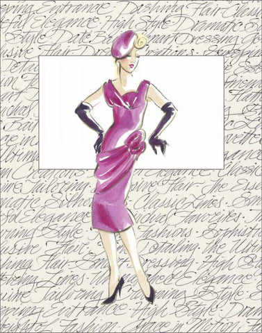 50s Fashion VI Black Ornate Wood Framed Art Print with Double Matting by Della-Piana, Elissa