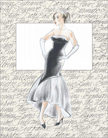 50s Fashion IX Black Ornate Wood Framed Art Print with Double Matting by Della-Piana, Elissa