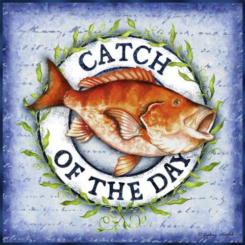 Seafood Sign II White Modern Wood Framed Art Print with Double Matting by Wright, Sydney