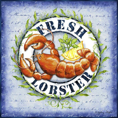 Seafood Sign IV White Modern Wood Framed Art Print with Double Matting by Wright, Sydney