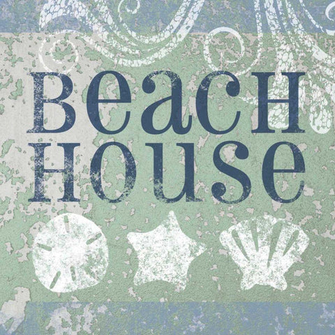 Beach Sign I White Modern Wood Framed Art Print with Double Matting by Beth Anne Creative