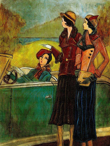 Girls and Cars I Black Ornate Wood Framed Art Print with Double Matting by Harrington, Danielle