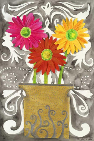 3 Tin Flowers White Modern Wood Framed Art Print with Double Matting by Smith, Kaeli