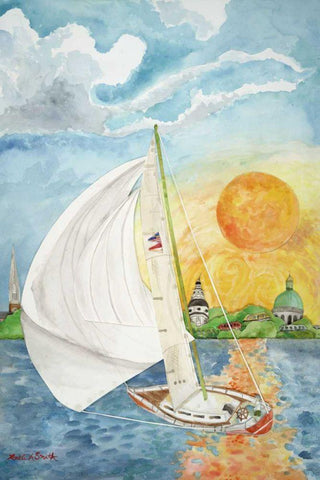Day Sail White Modern Wood Framed Art Print with Double Matting by Smith, Kaeli