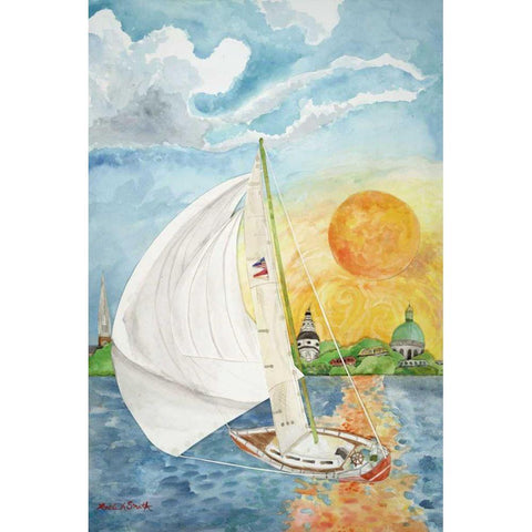 Day Sail Gold Ornate Wood Framed Art Print with Double Matting by Smith, Kaeli