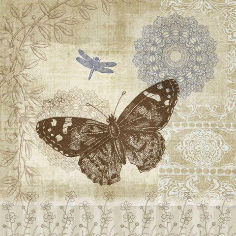 Butterfly Notes II Black Ornate Wood Framed Art Print with Double Matting by Beth Anne Creative