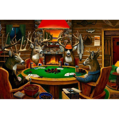 Deer Camp Gold Ornate Wood Framed Art Print with Double Matting by Stans, Leo
