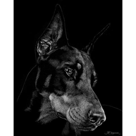 Canine Scratchboard III Gold Ornate Wood Framed Art Print with Double Matting by Chapman, Julie T.