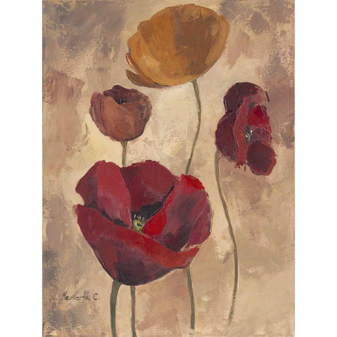 Textured Poppies I White Modern Wood Framed Art Print by Cohen, Marietta