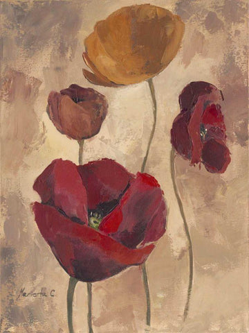 Textured Poppies I Black Ornate Wood Framed Art Print with Double Matting by Cohen, Marietta
