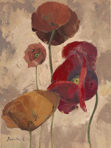 Textured Poppies II White Modern Wood Framed Art Print with Double Matting by Cohen, Marietta