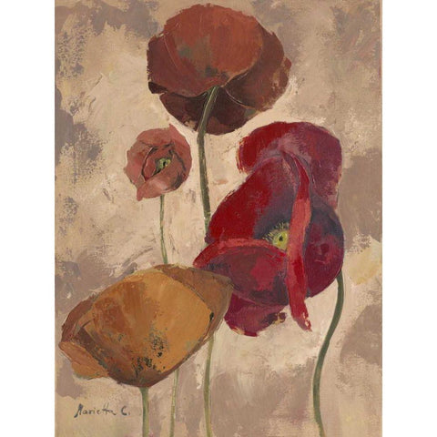 Textured Poppies II Gold Ornate Wood Framed Art Print with Double Matting by Cohen, Marietta