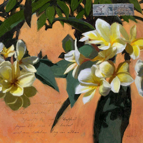 Plumeria and Postage I Gold Ornate Wood Framed Art Print with Double Matting by Novak, Rick