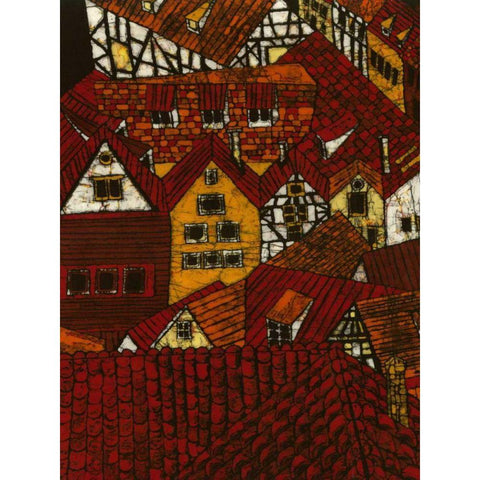 Red Roofs I Black Modern Wood Framed Art Print with Double Matting by Davis, Andrea