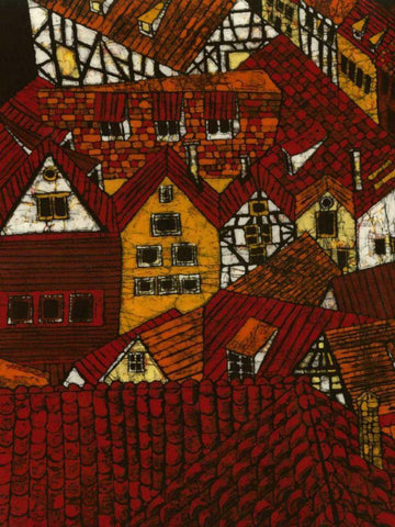 Red Roofs I Black Ornate Wood Framed Art Print with Double Matting by Davis, Andrea