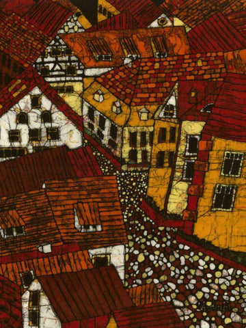 Red Roofs II Black Ornate Wood Framed Art Print with Double Matting by Davis, Andrea