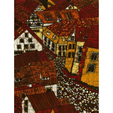 Red Roofs II Black Modern Wood Framed Art Print with Double Matting by Davis, Andrea