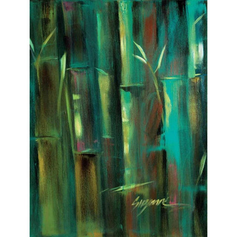 Turquoise Bamboo II Black Modern Wood Framed Art Print with Double Matting by Wilkins, Suzanne