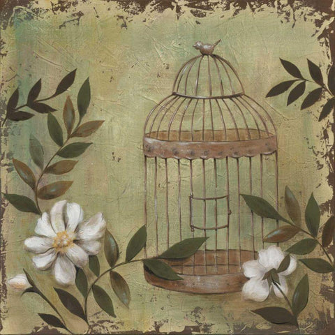 Decorative Bird Cage I Black Ornate Wood Framed Art Print with Double Matting by Reynolds, Jade