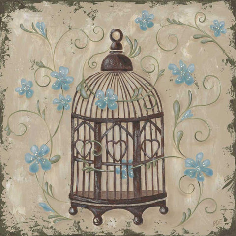 Decorative Bird Cage II Black Ornate Wood Framed Art Print with Double Matting by Reynolds, Jade