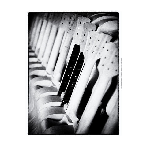 Guitar Factory II Black Modern Wood Framed Art Print with Double Matting by Ling, Tang