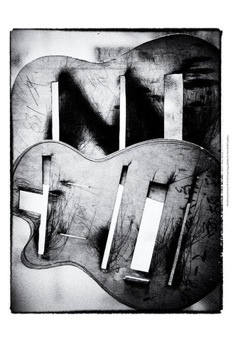 Guitar Factory IV White Modern Wood Framed Art Print with Double Matting by Ling, Tang