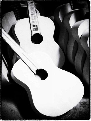 Guitar Factory VII White Modern Wood Framed Art Print with Double Matting by Ling, Tang