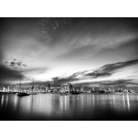 BandW Sunset Reflections Black Modern Wood Framed Art Print by Nalbandian, Nish