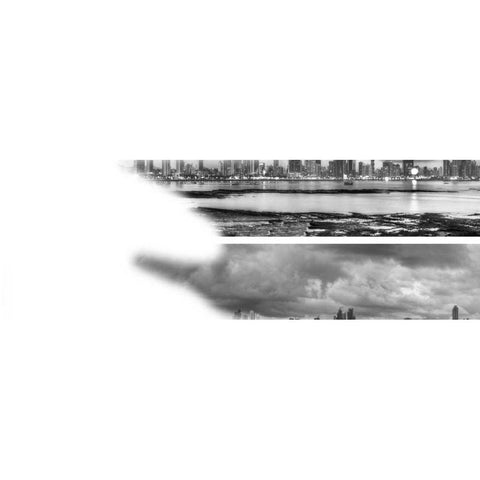 2-Up Skyscape City Panorama Black Modern Wood Framed Art Print with Double Matting by Nalbandian, Nish