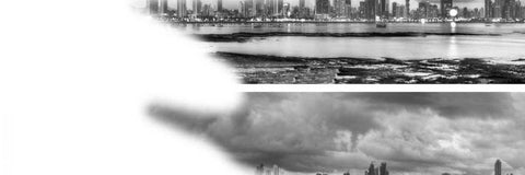 2-Up Skyscape City Panorama White Modern Wood Framed Art Print with Double Matting by Nalbandian, Nish