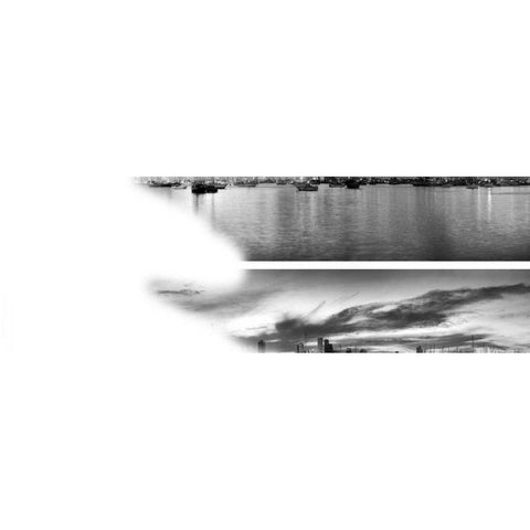 2-Up Sunset Panorama Harbor White Modern Wood Framed Art Print by Nalbandian, Nish