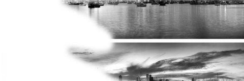 2-Up Sunset Panorama Harbor Black Ornate Wood Framed Art Print with Double Matting by Nalbandian, Nish